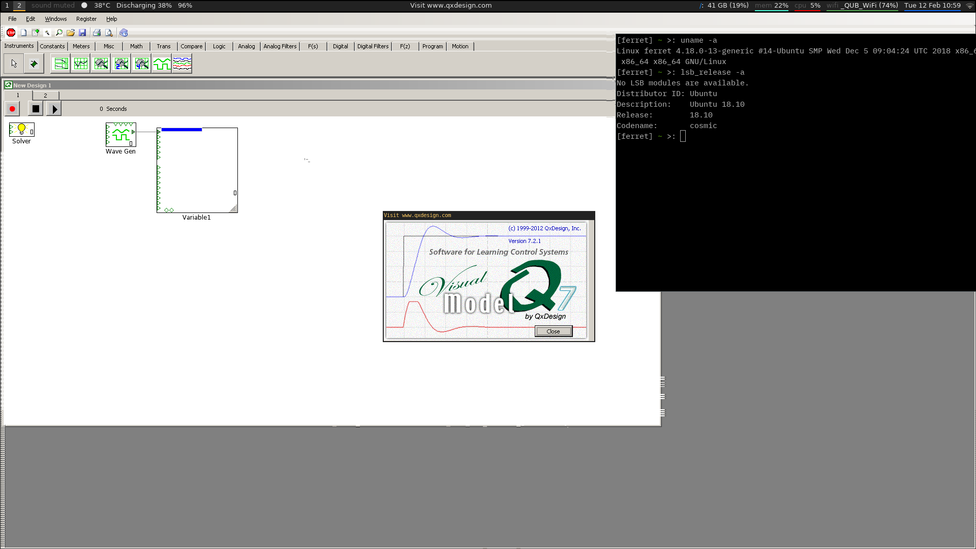 Screenshot of model q, running on Ubuntu 18.10.