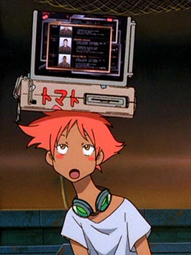 Edward from Coyboy bebop with computer on her head